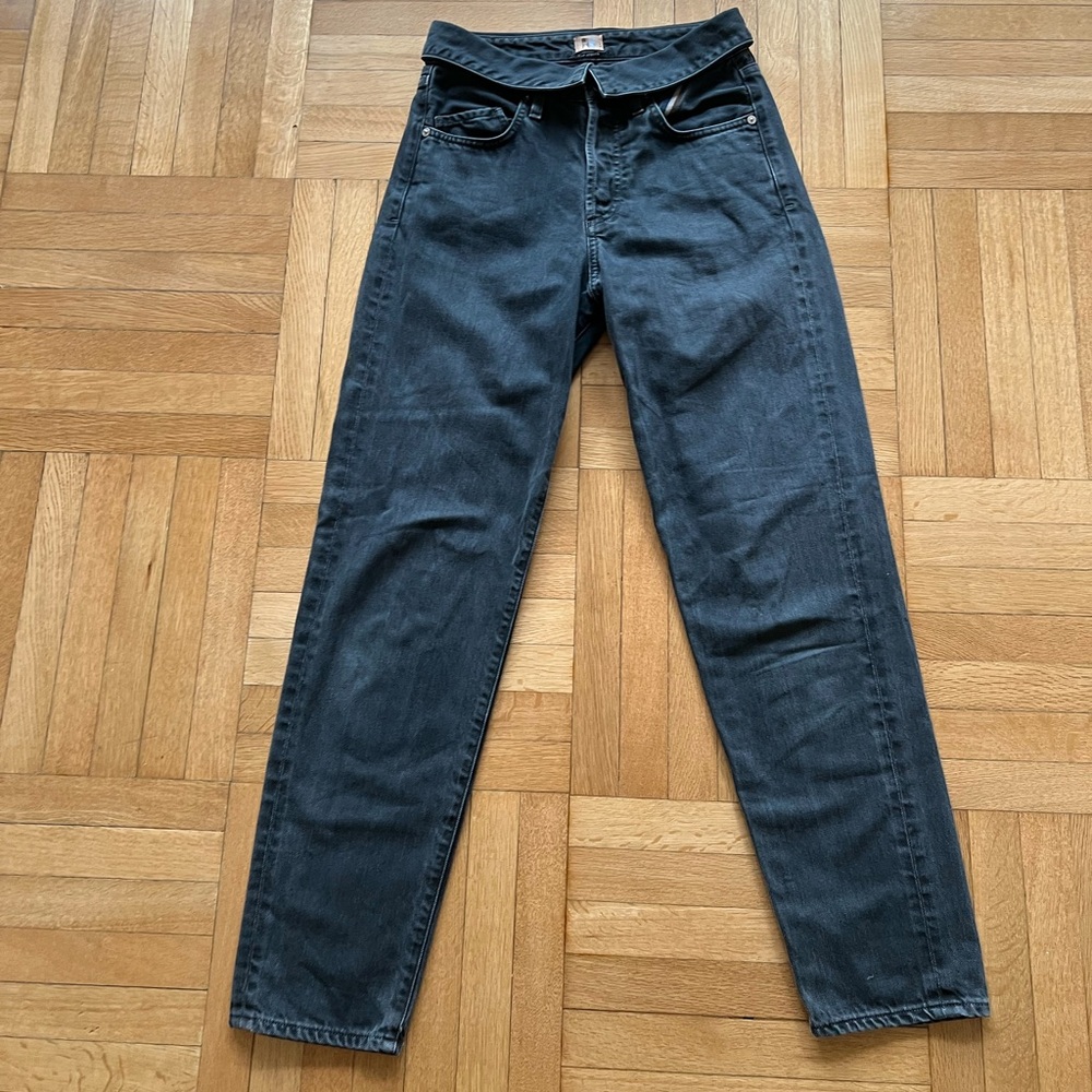 Jean Atelier Flip Fold-Over Straight Grey Charcoal Jeans